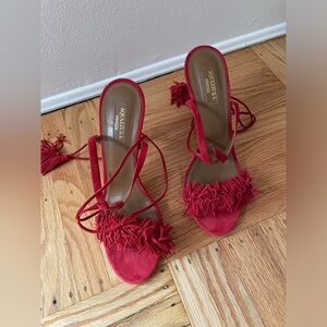 Aquazzura Red Fringe Suede Heels Size 40
